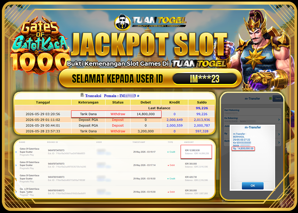TUANTOGEL JACKPOT SLOT GATES OF GATOTKACA SUPER SCATTER Rp14.800.000, - LUNAS
